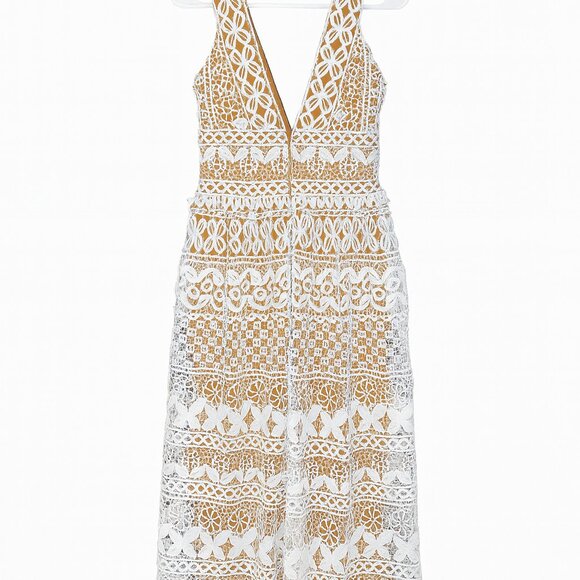Boohoo Crochet White Lace Midi Dress – Size 6 - Picture 3 of 5